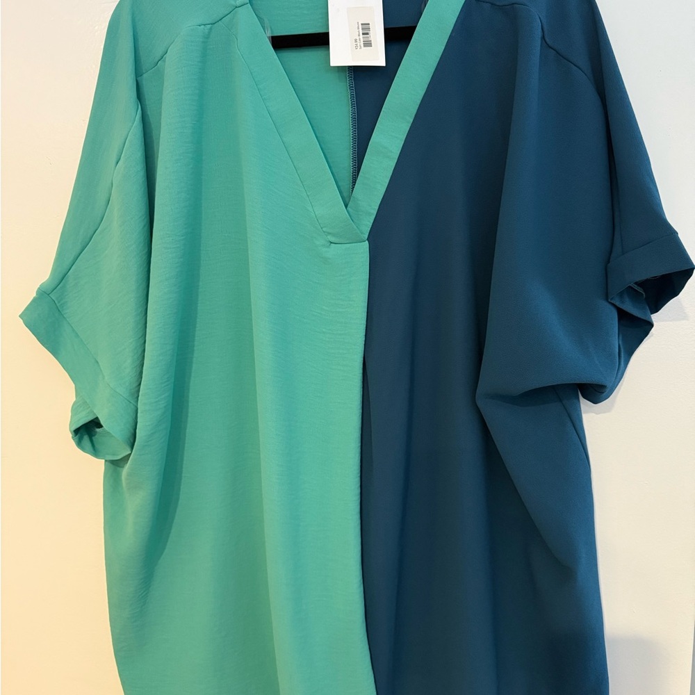 NEW Two-Tone Teal and Navy Blouse
